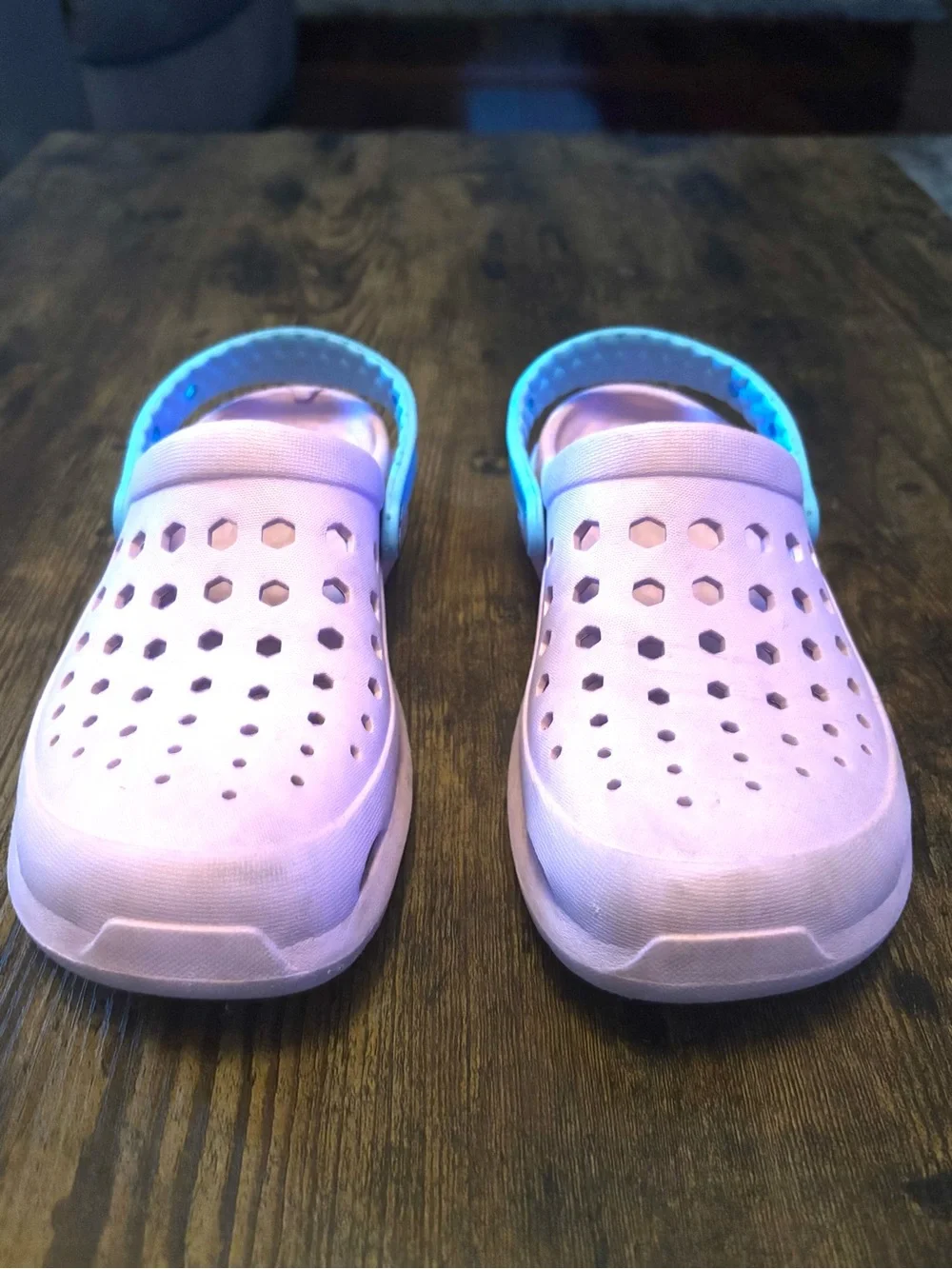 Kids Pink Clog Sandals with Light Blue Strap